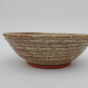 Pottery Decorative Bowl, Handmade Beige Brown Hand Carved Ceramic Bowl, One of a Kind Basket Inspired Design image 6