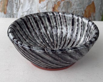 Handmade Ceramic Bowl: Hand Carved Black and Gray Candy Dish