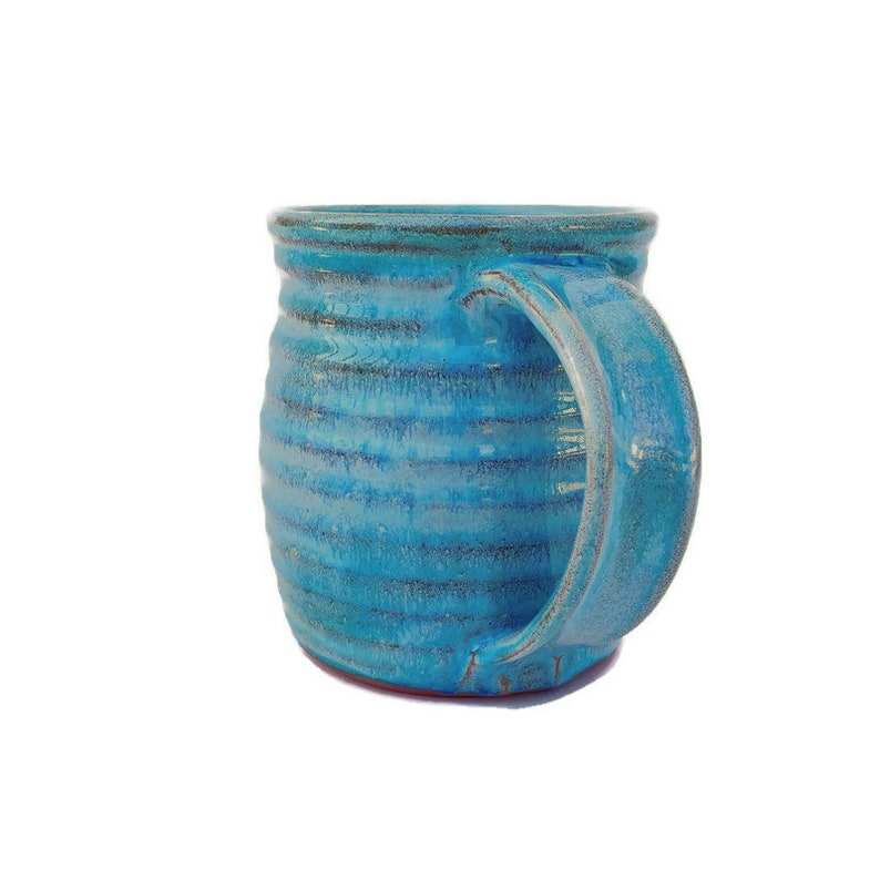 Turquoise Ceramic Mug, Huge 26 Ounce Large Coffee Cup, Terracotta 3 1/4 Cup Capacity, Handmade Pottery image 3