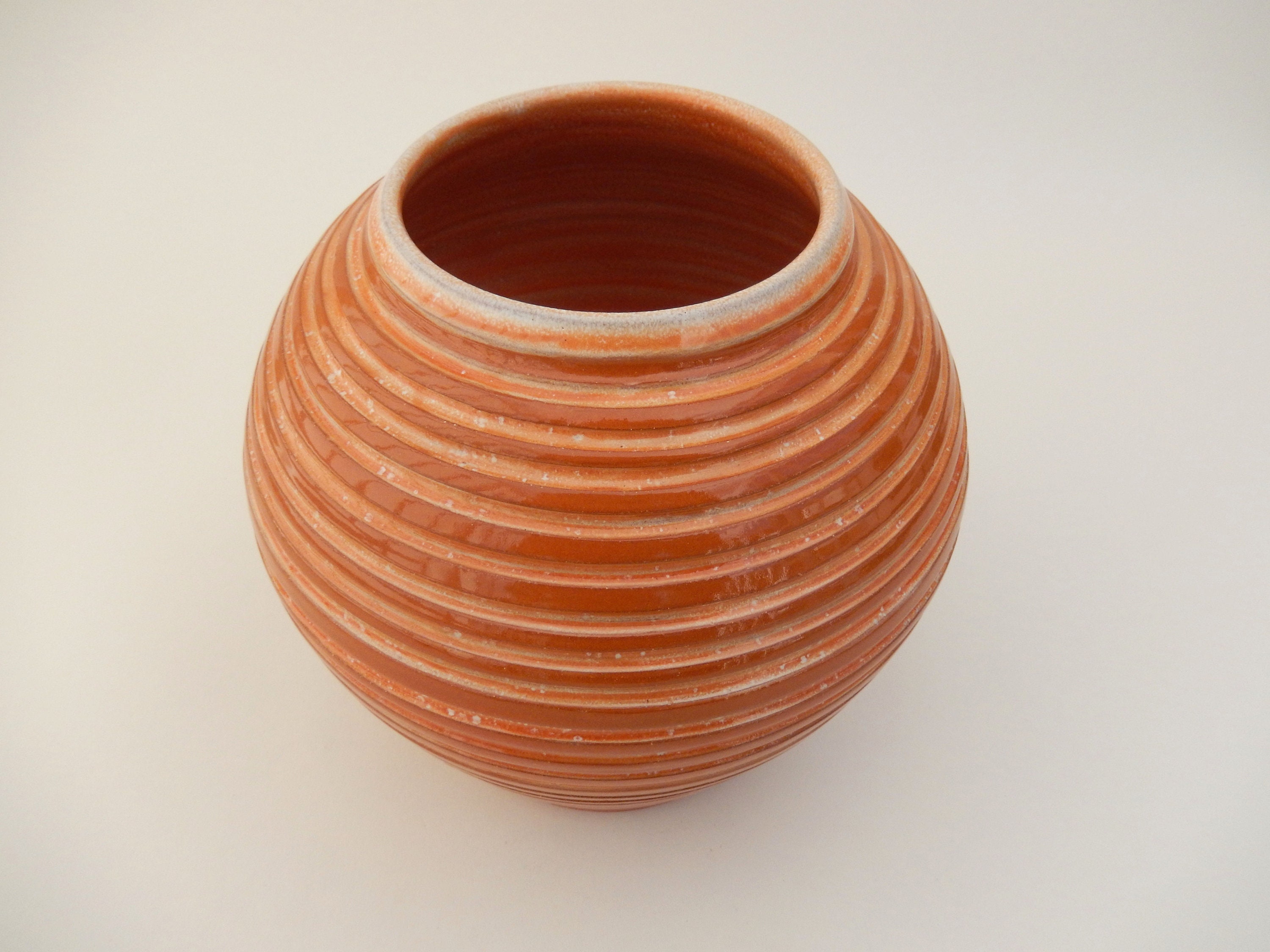 Handmade Pottery Vase Burnt Orange Spherical Ceramic Wide Etsy