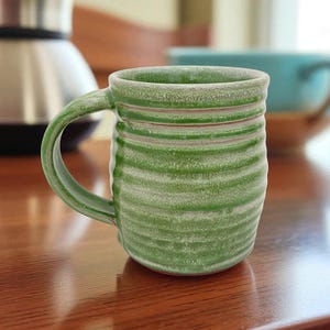 Handmade Green Pottery Mug: Unique Glazed Ceramic, 16 Ounce Coffee Cup