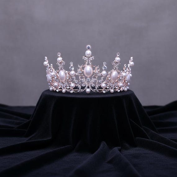 Pearl Crystal Bridal Tiara: Royal Silver Baroque Crown - Etsy display picture 2