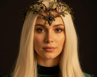 Elven Forest Crown, Woodland Fairy Tiara, Green Leaf Fantasy Headpiece