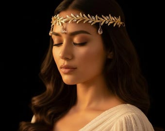 ✨NEW Bohemian Vintage Style Elegant Gold tone Crystal Headpiece Boho Bridal Headpiece: Gold Crystal Head Chain, Bohemian  main image 3