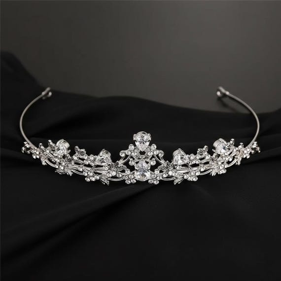 Elegant Silver Floral Bridal Tiara – Shine With Grace  display picture 3
