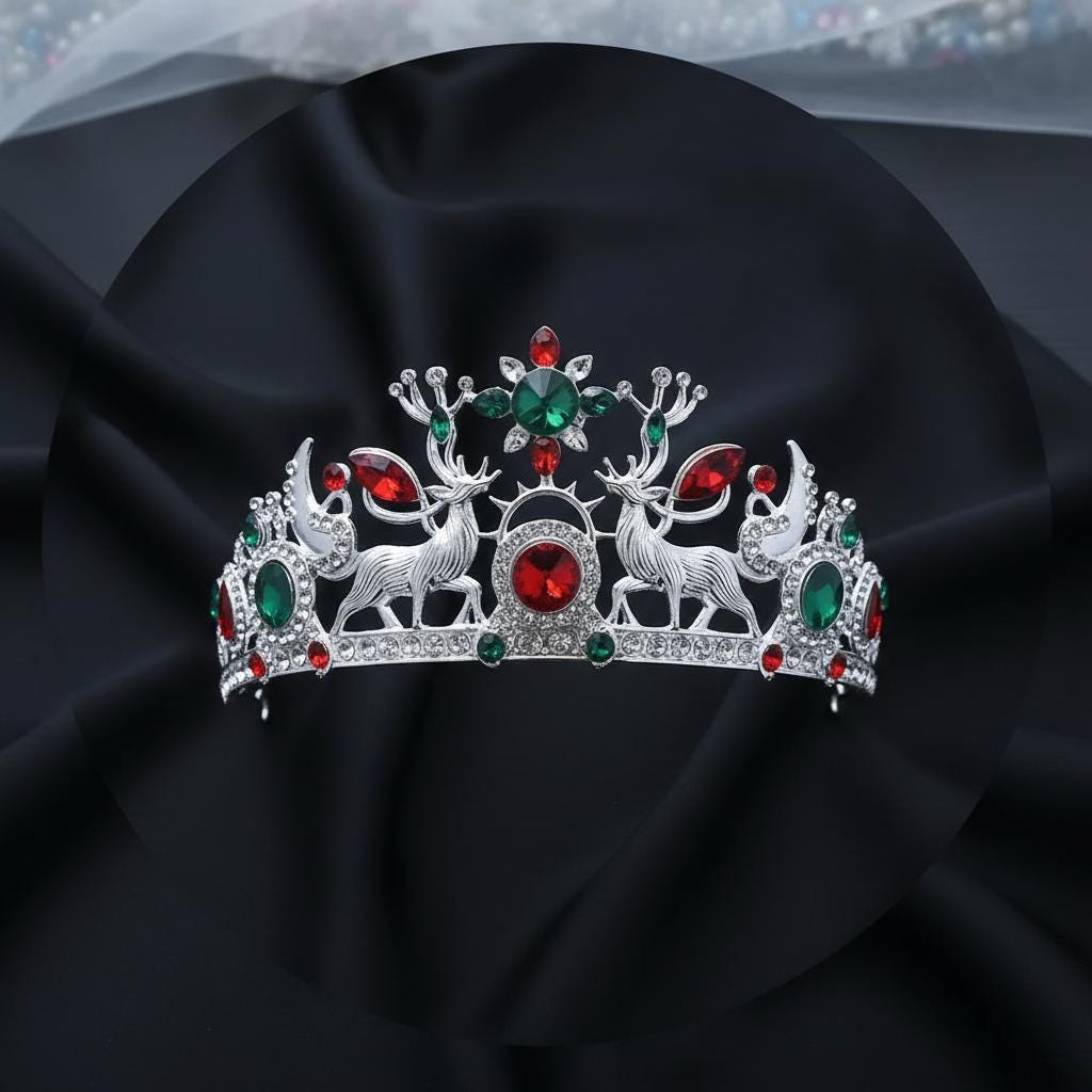 Christmas Crown, Reindeer Crystal Tiara, White Christmas Party, Xmas Tree Topper Amazon.com: PEIDUO Christmas Jeweled Crown Tree Topper  main image 4