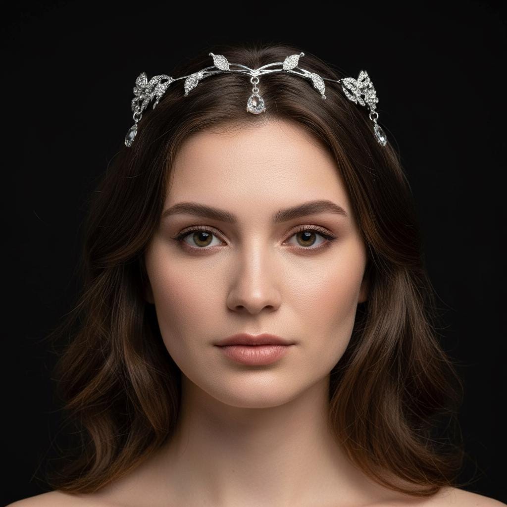 Vintage Silver Leaf Tiara with Clear Crystal Drop Elegant Silver Leaf and Crystal Drop Bridal Tiara – Nature  main image 3