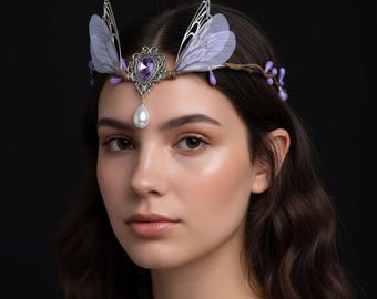 Purple Fairy Crown, Butterfly Wing Tiara, Amethyst Elven Headpiece
