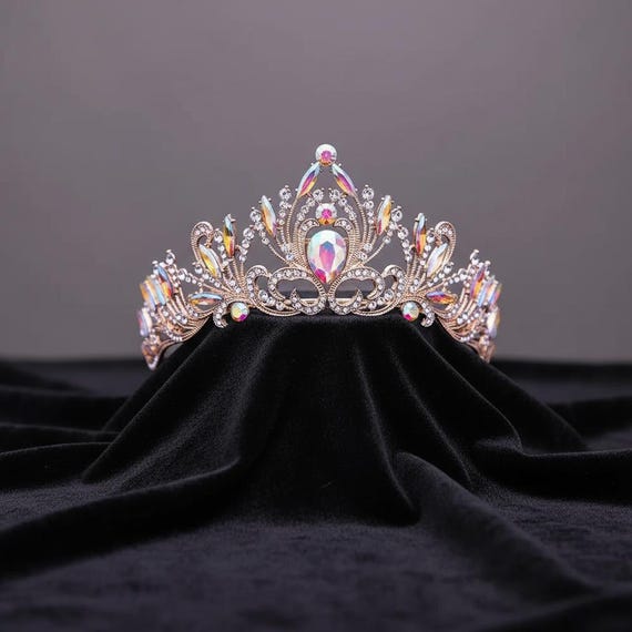 Gold Iridescent Crystal Tiara – Aurora Rhinestone Bridal  display picture 1