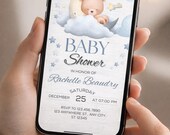 Baby Shower Video Blue Invitation | Editable Canva Video Invite | Teddy Bear Moon Theme | Mobile MP4 Invitation | Digital Download