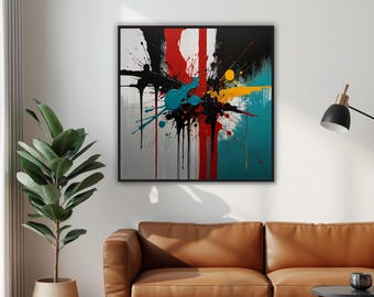 Bunte Abstrakte Splatter Art - Moderne gerahmte Leinwand