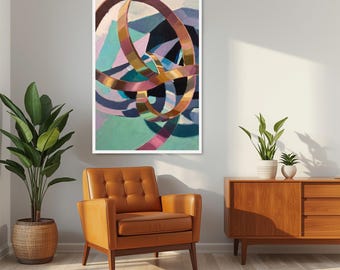Abstrakta bandringar matt canvas inramad, modern geometrisk väggkonst