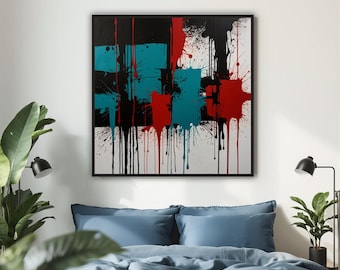 Abstrakte Kunst Leinwanddruck, bunte Wand-Dekor, moderne Kunst für das Haus, zeitgenössisches gerahmtes Kunstwerk