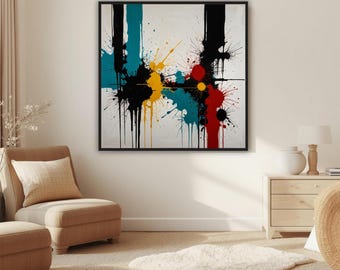Abstrakter Splash Kunstdruck: Modernes buntes Bild auf gerahmter Leinwand