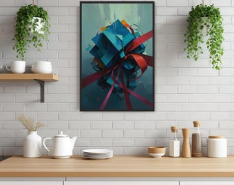 Abstrakt geometrisk bandkonstduk inramad, matt flerfärgad
