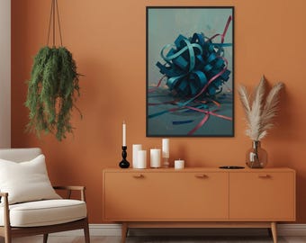 Abstrakte Ribbon Ball Matte Leinwand gerahmt, moderne Wandkunst