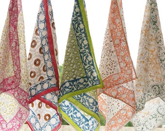 Hand Block Printed Cotton Bandana Set – Boho Hair Accessory, Neck Scarf