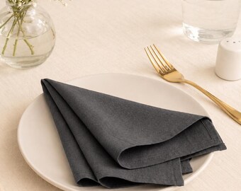 Charcoal Grey Linen Napkin Set, Modern Cloth Dinner Napkins, Reusable Table Napkins, Wedding Table Decor, Farmhouse Dining Linen