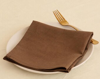 Chocolate Linen Dinner Napkins | 100% Washed European Linen | Rectangle Fold Cloth Napkins for Table Setting