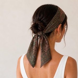 Bandana med blocktryck, hårband med blommigt tryck, boho hårband, bomullspannband, hårhalsduk i vintagestil, handgjort håraccessoar bild 3