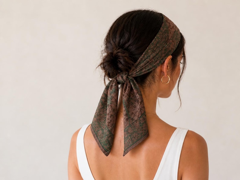 Bandana med blocktryck, hårband med blommigt tryck, boho hårband, bomullspannband, hårhalsduk i vintagestil, handgjort håraccessoar bild 3