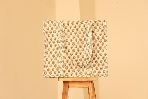 Hand Block Print Tote Bag Quilted Cotton Bag Floral Shopper Bag Travel Tote Reusable Eco Friendly Bag Handmade Indian Bag Beach Everyday Bag
