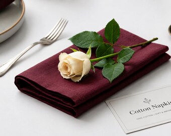 Weinrotes Baumwoll-Servietten-Set, Hochzeitstischdekoration, wiederverwendbare Stoffservietten, rustikale Hochzeitsfeier, Tischdekoration,