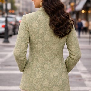 Hand Block Print Quilted Cotton Jacket, Sage Green Floral Jacket, Handmade Indian Jacket, Lightweight Ethnic Jacket, Boho Women Jacket | image 3