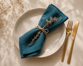 de table en lin bleu sarcelle élégante | Linge de table minimaliste | Serviette en tissu réutilisable pour décoration de table de mariage et de salle à manger