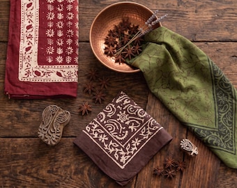 3er Set Baumwoll-Bandanas | Boho Kopftuch, Boho Hals & Haar Wrap bedruckt Baumwolle Bandana Set - Boho Haar Accessoire, Hals Schal