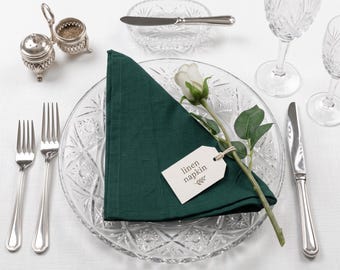 Forest Green Linen Napkins, Cloth Dinner Napkins, Wedding Reception Napkins, Reusable Table Napkins, Farmhouse Table Decor