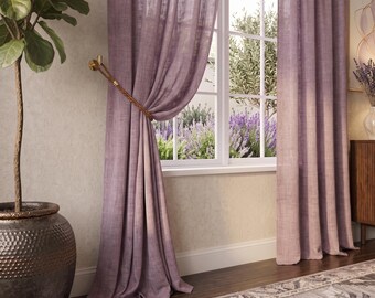 Dusty Lavender Leinen Vorhang Panel, halb durchsichtiger Fenstervorhang, Bauernhaus Vorhänge, rustikale Boho Vorhang, benutzerdefinierte Leinen Drapierung