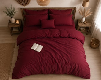 Premium Dark Red Duvet Cover Set