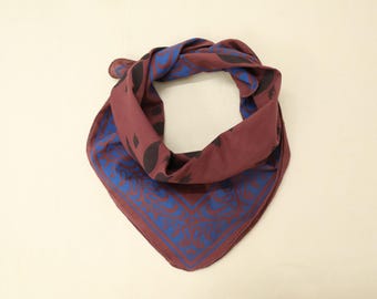 Handtryckt bomullsbandana | Röd & Blå blommönsterhalsduk | Handgjord fyrkantig halsduk