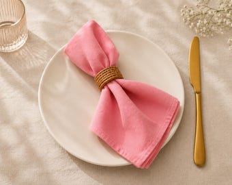 Pink Cotton Dinner Napkins Set, Solid Cloth Napkins, Reusable Wedding Napkins, Farmhouse Table Linen, Soft Dining Napkins
