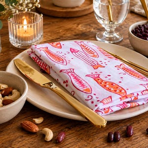 Hand Block Print Cotton Napkin, Fish Print Table Napkin, Kitchen Table Reusable Dinner Napkin, Eco Friendly Cloth , Farmhouse Table Setting