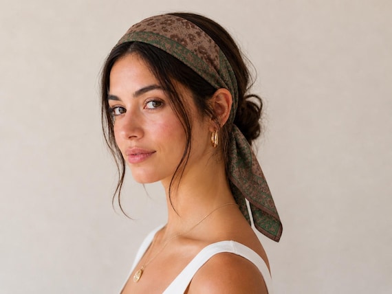 Block Print Bandana Head Scarf, Floral Hair Wrap, Boho Hair Band, Cotton Headband, Vintage Style Hair Scarf, Handmade Hair Accessory