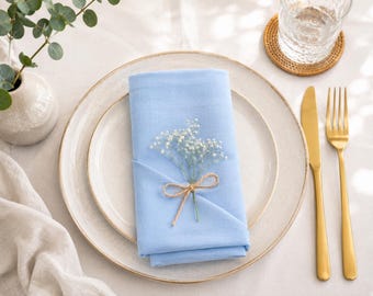 Light Sky Blue Cotton Napkins  Cloth Dinner Napkins, Reusable Farmhouse Table Napkins, Wedding Table Decor, Cotton Linen Look