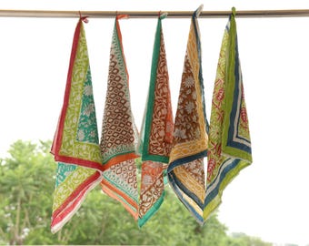 Summer Headwear, Block Printed Cotton Bandana Set, Boho Head Scarf |