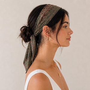 Bandana med blocktryck, hårband med blommigt tryck, boho hårband, bomullspannband, hårhalsduk i vintagestil, handgjort håraccessoar bild 2