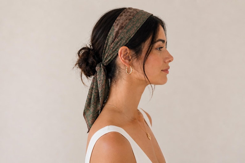 Bandana med blocktryck, hårband med blommigt tryck, boho hårband, bomullspannband, hårhalsduk i vintagestil, handgjort håraccessoar bild 2