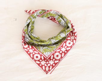 Handblock bedrucktes Baumwollbandana | Floraler Boho Schal