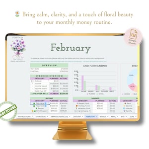 Floral Budget Planner | Monthly Bill Tracker, Google Sheets (Digital Download)