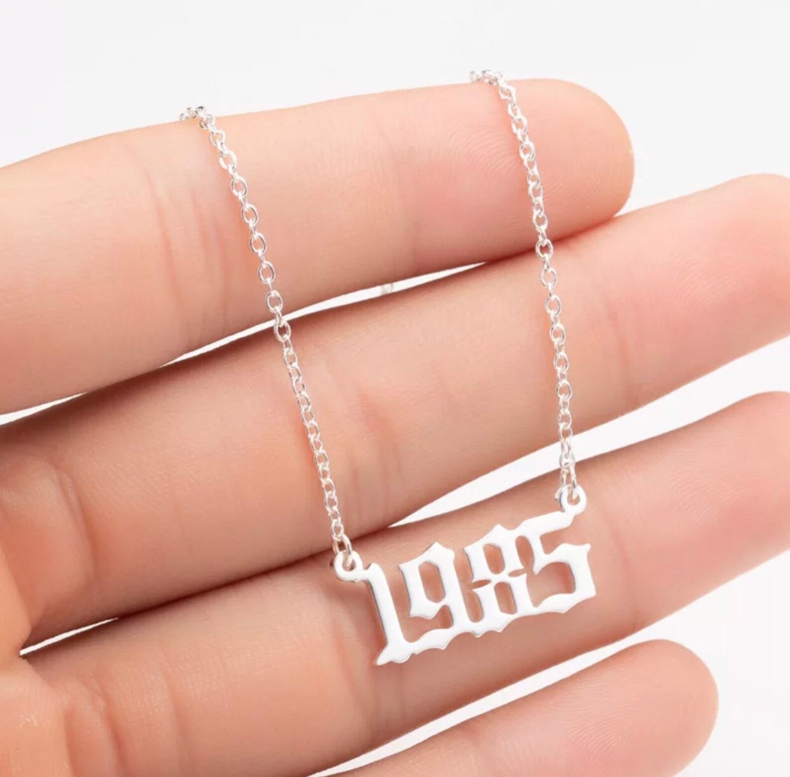 SILVER Old English Necklace 1985 Stainless Steel 80s Nameplate Etsy