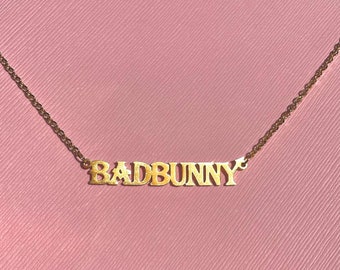 Bad Bunny Old English Nameplate Stainless Steel Gold Plated Bad Bunny Ultimo Tour Del Mundo Yonaguni