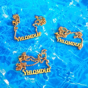 YHLQMDLG Old English Nameplate Stainless Steel Gold Plated Bad Bunny Ultimo Tour Del Mundo Yonaguni image 1