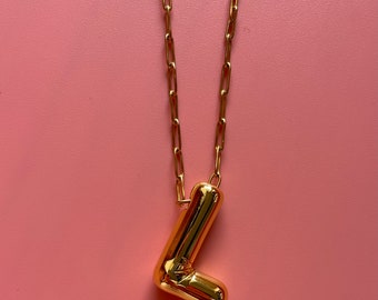 L Alphabet Bubble Letter Necklace Balloon Initial Gold Plated Brass Stainless Steel Chain