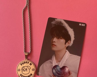 Skzoo Necklace + Mystery Photo Card PuppyM Seungmin Stray Kids Stay Stainless Steel Necklace SKZ Silver