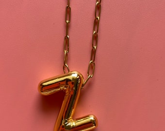 Z Alphabet Bubble Letter Necklace Balloon Initial Gold Plated Brass Stainless Steel Chain
