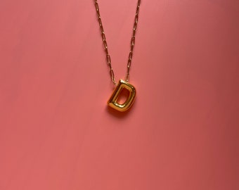 D Alphabet Bubble Letter Necklace Balloon Initial Gold Plated Brass Stainless Steel Chain
